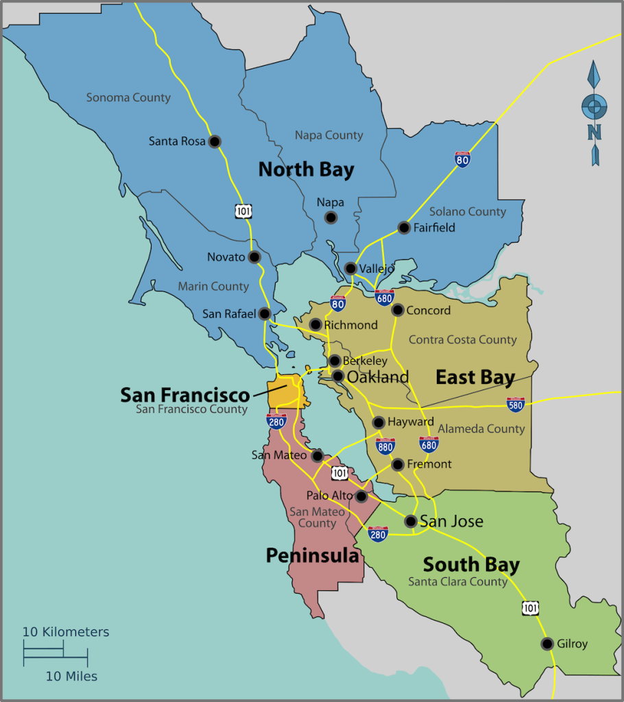 Bay Area map with color-coded regions